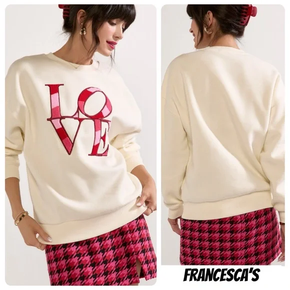 New Francesca’s Love Long Sleeve Embroidered Sweatshirt - Picture 2 of 6